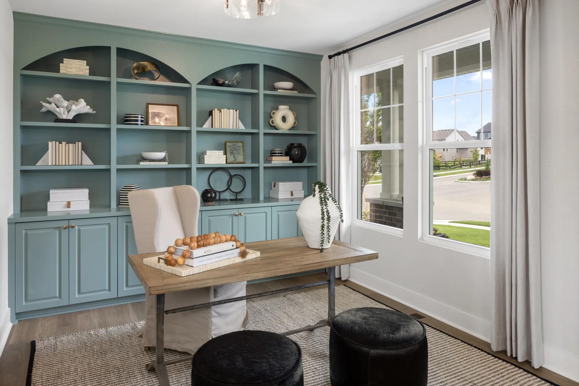 custom home office with built-in shelves