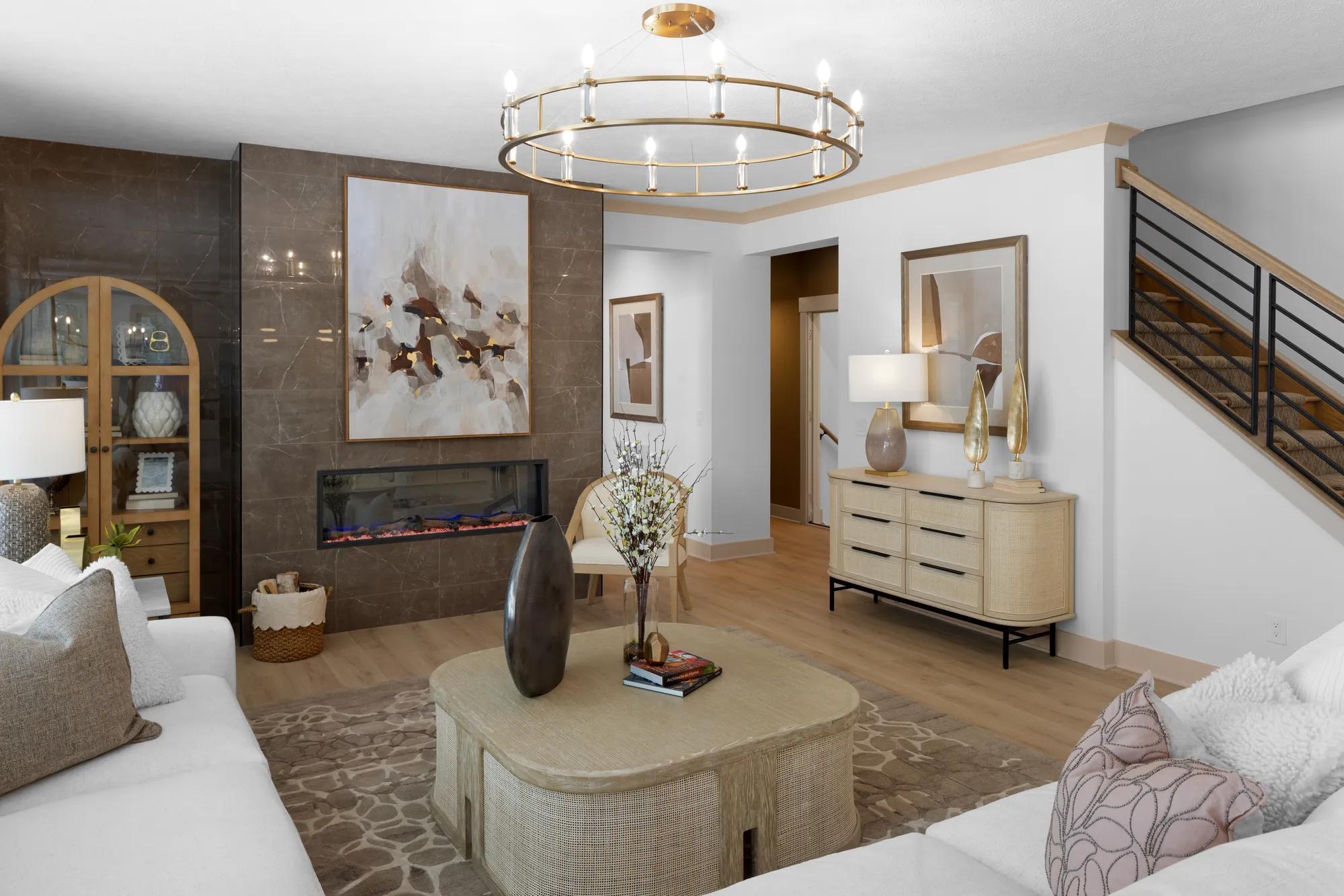 new home family room with fireplace