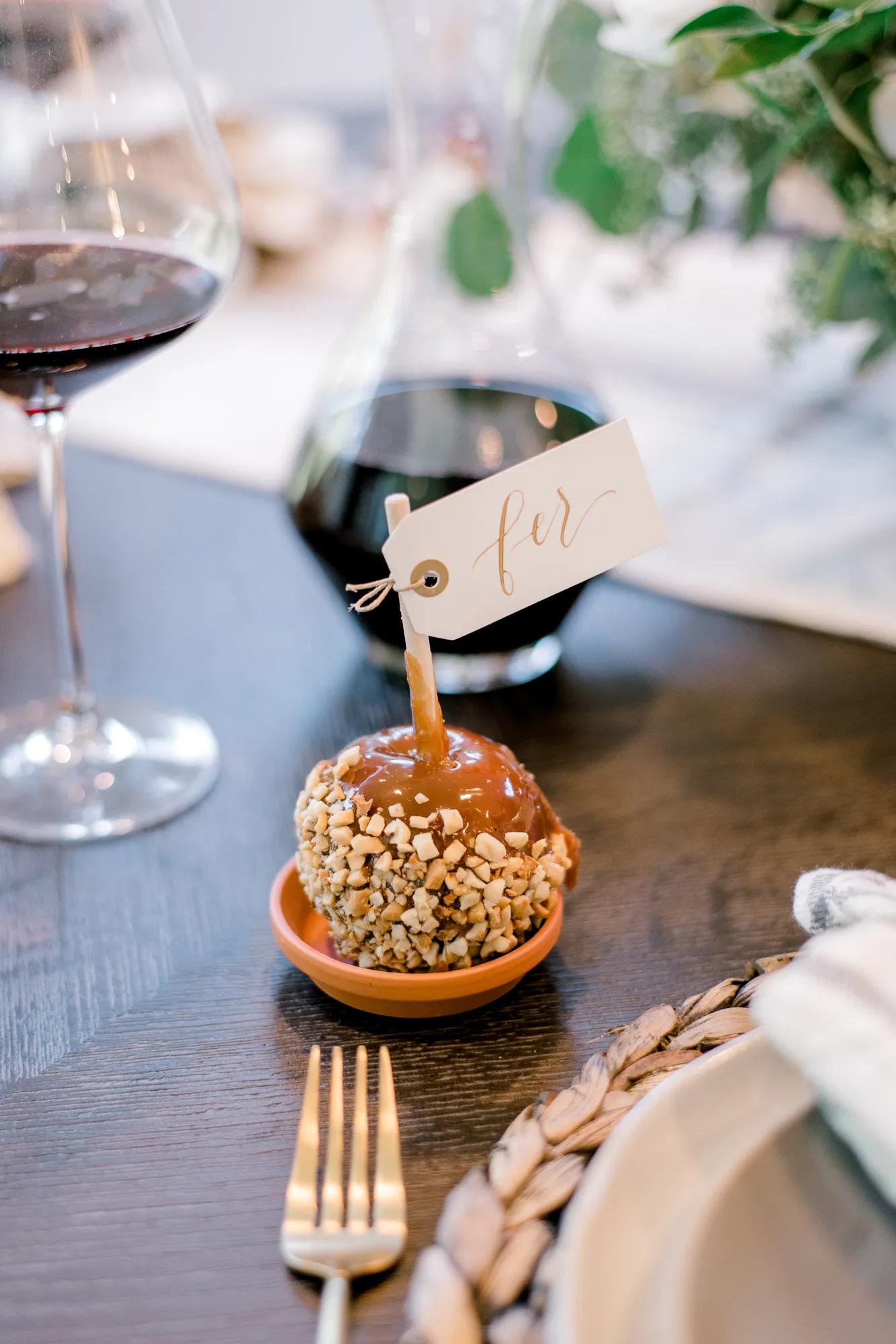 Delicious candy apple in a beautiful fall table display
