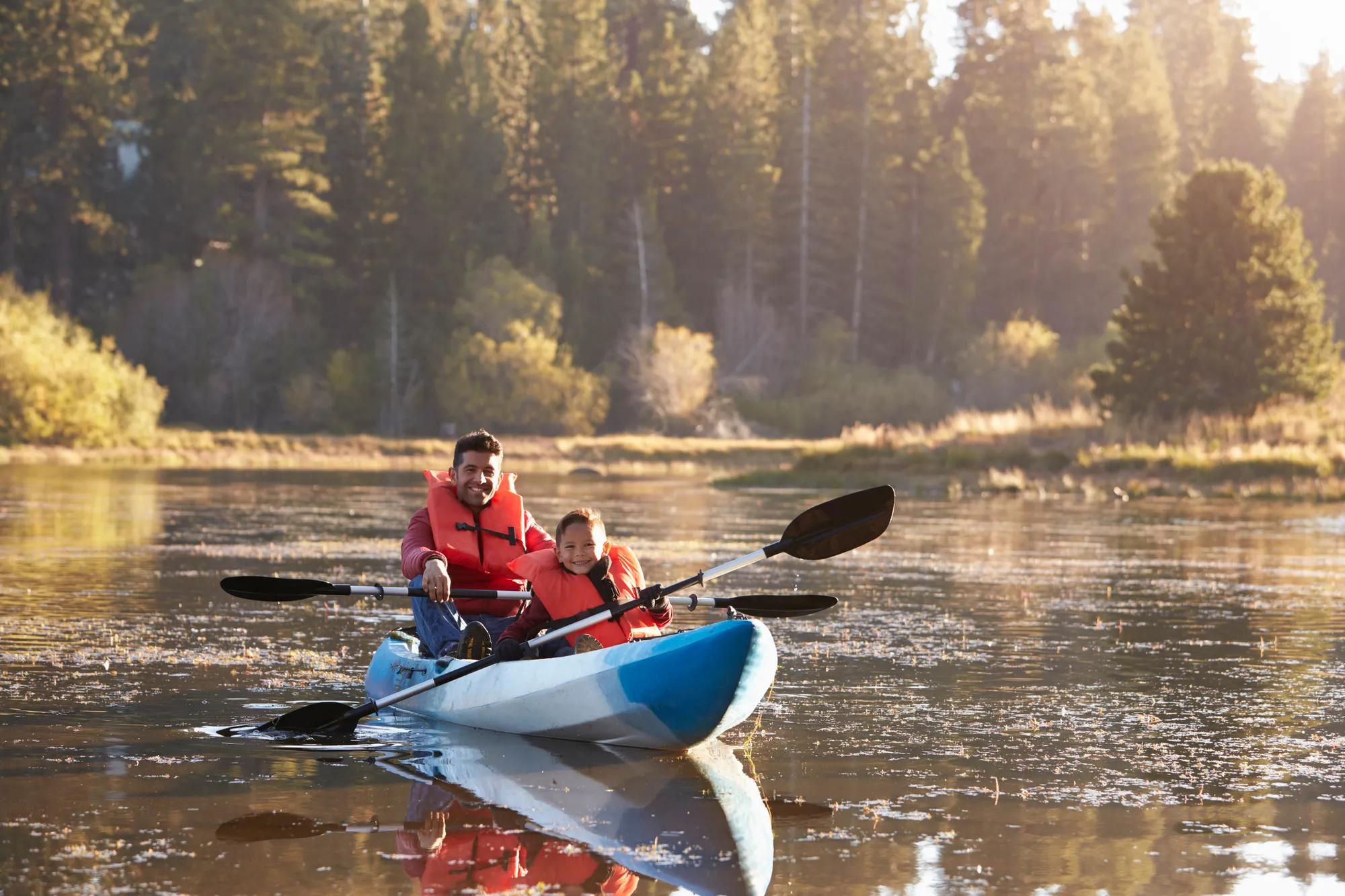father and son kayaking