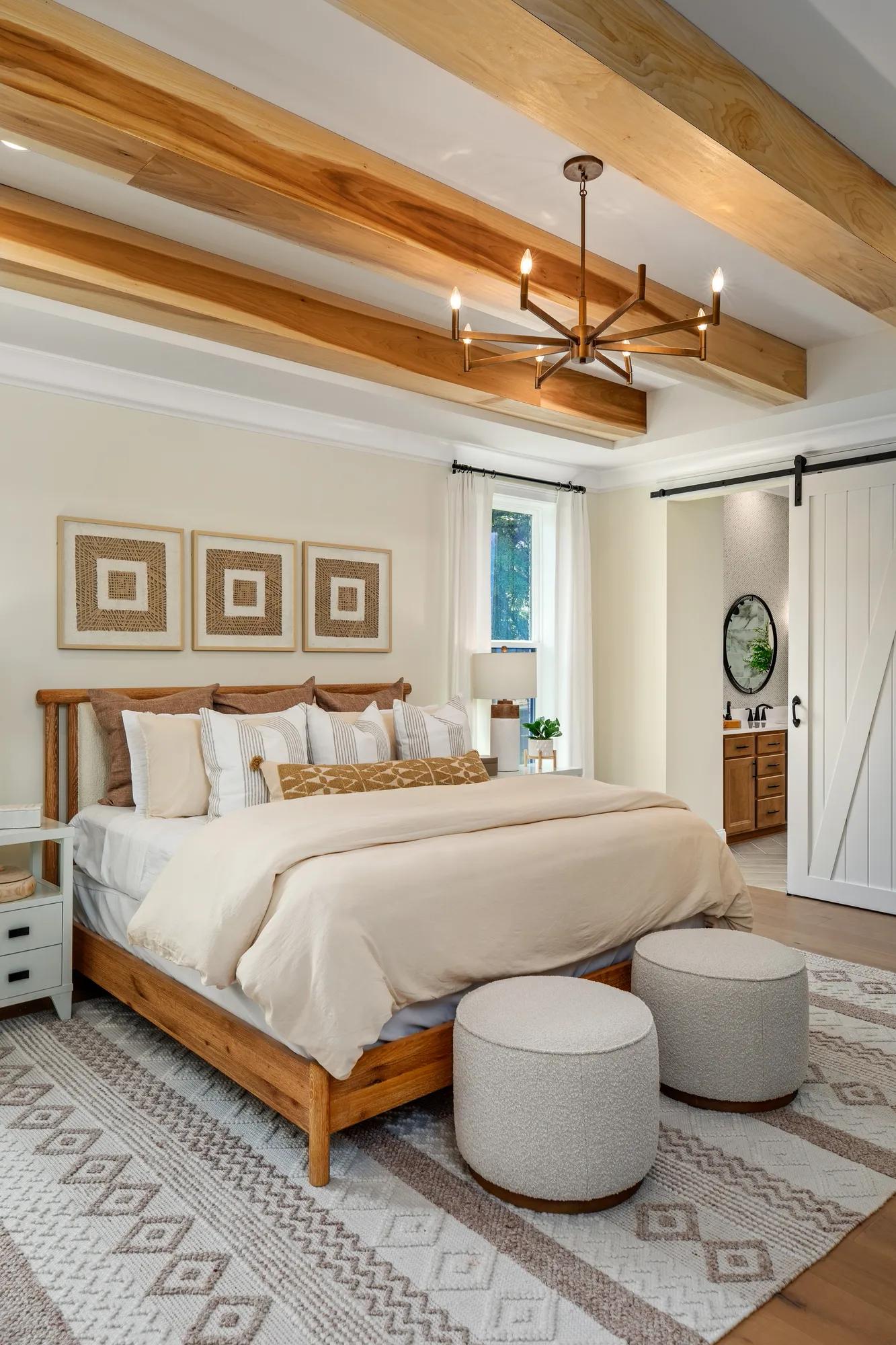 custom Primary Suite with beam ceiling