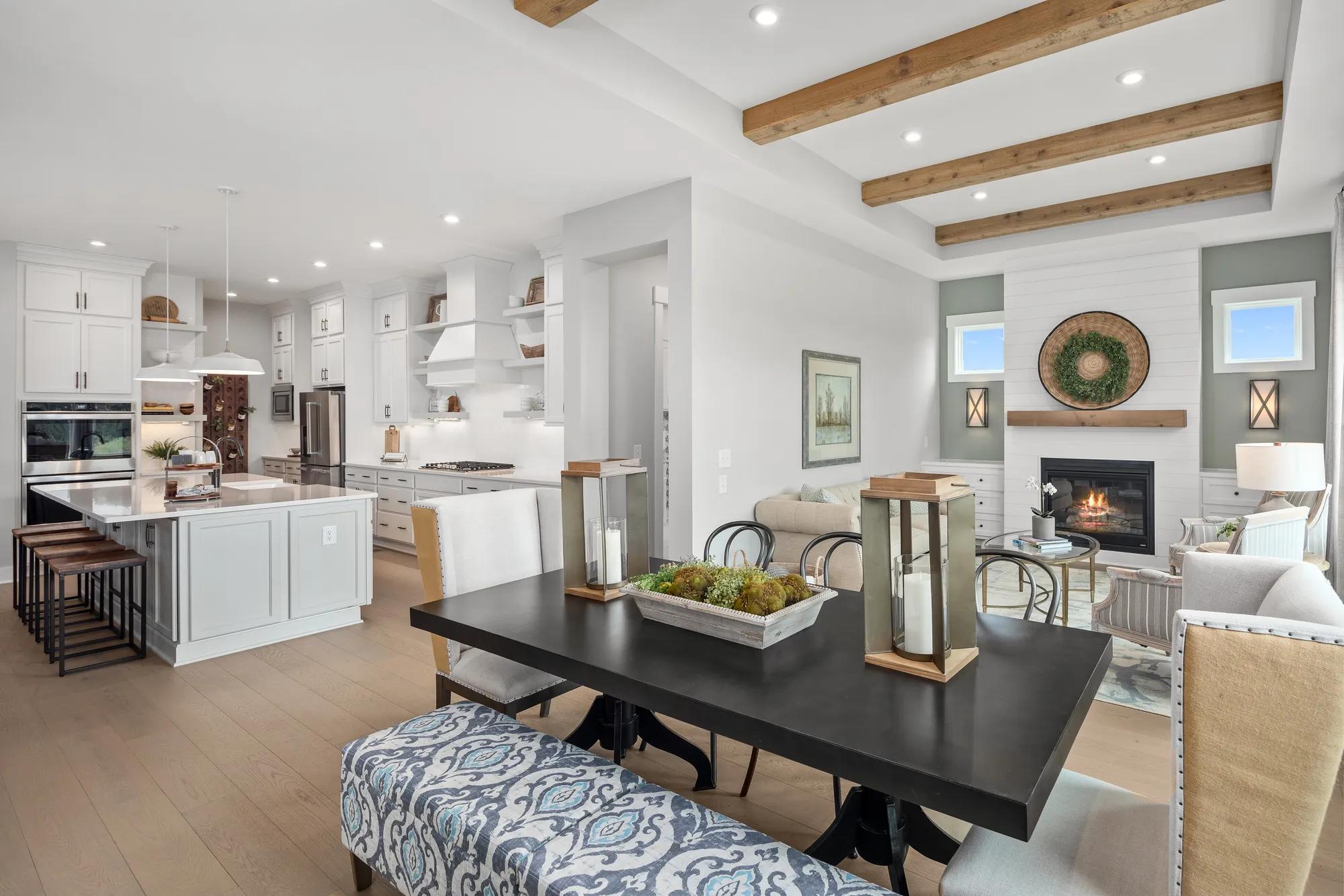 dining table overlooking hearth room