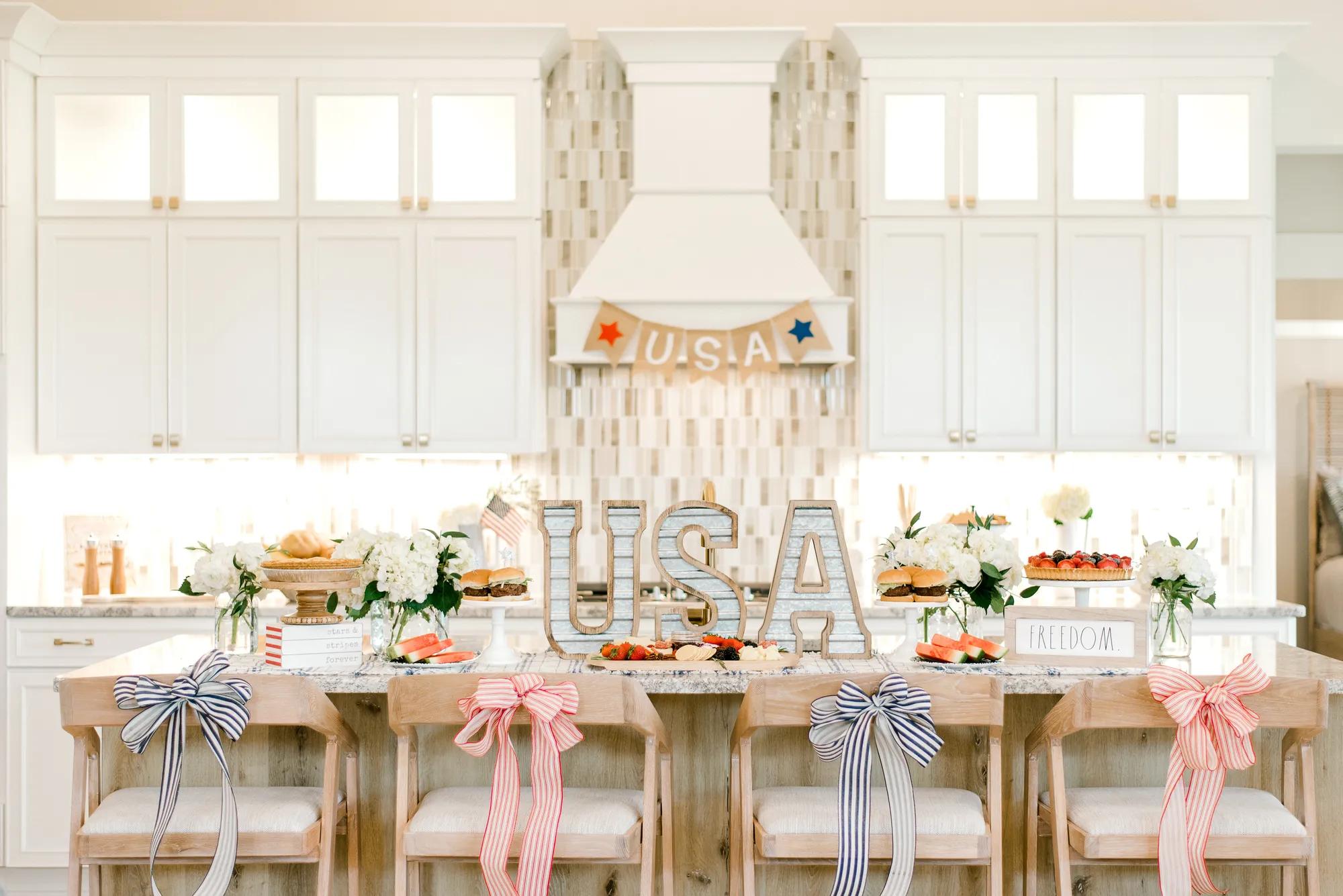 A beautiful patriotic USA table setting for a 4th of July celebration