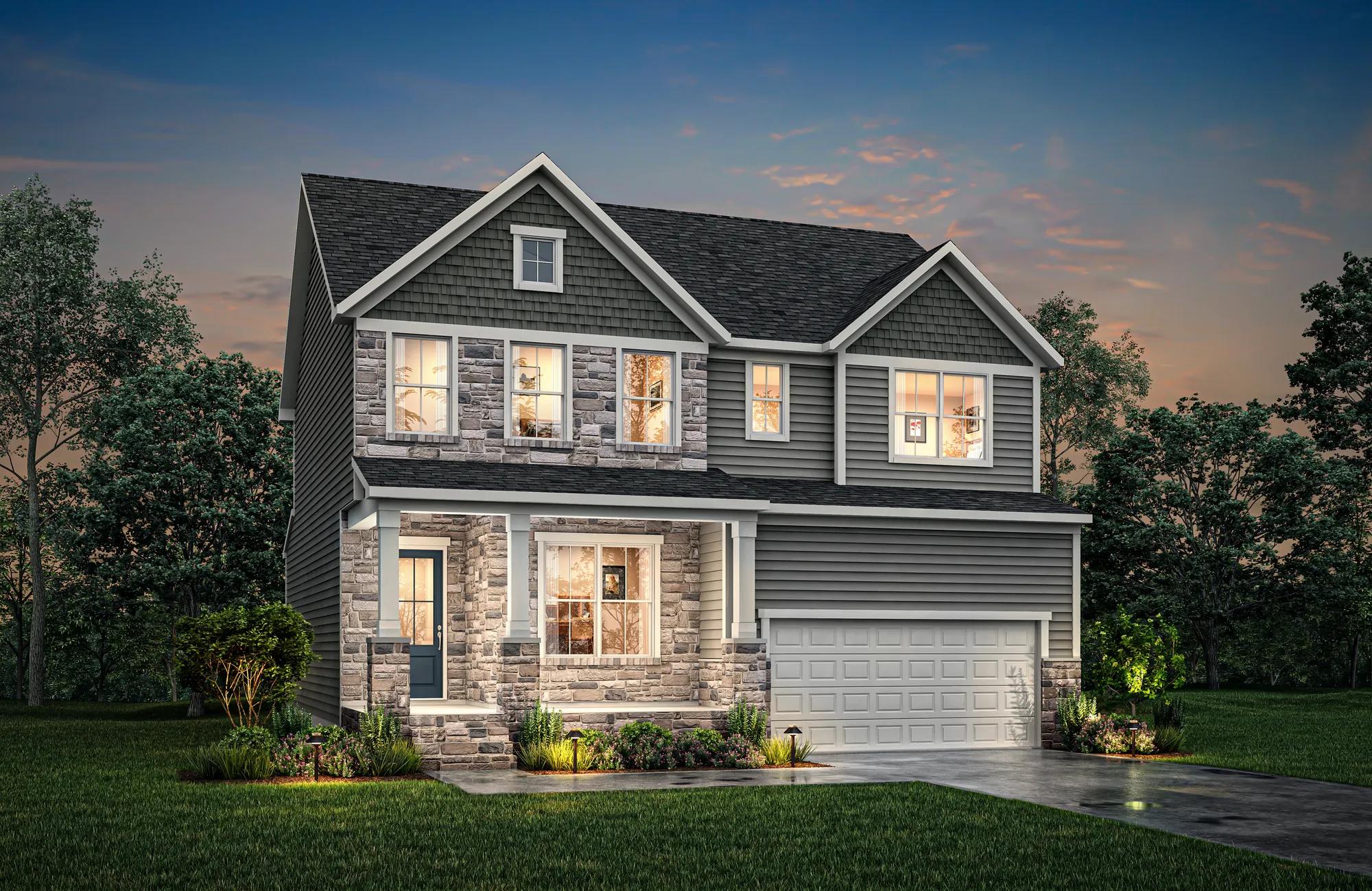 stone, shakes and siding house with front porch