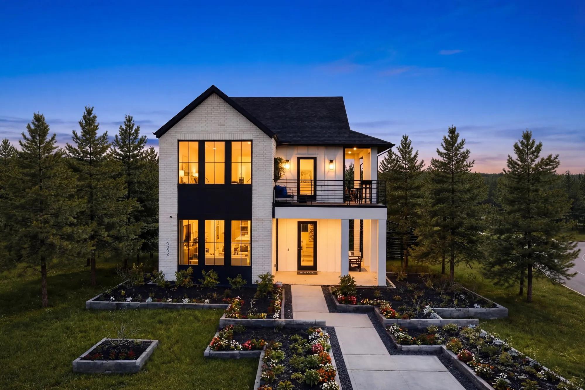 Custom two-story home exterior and landscaped front yard