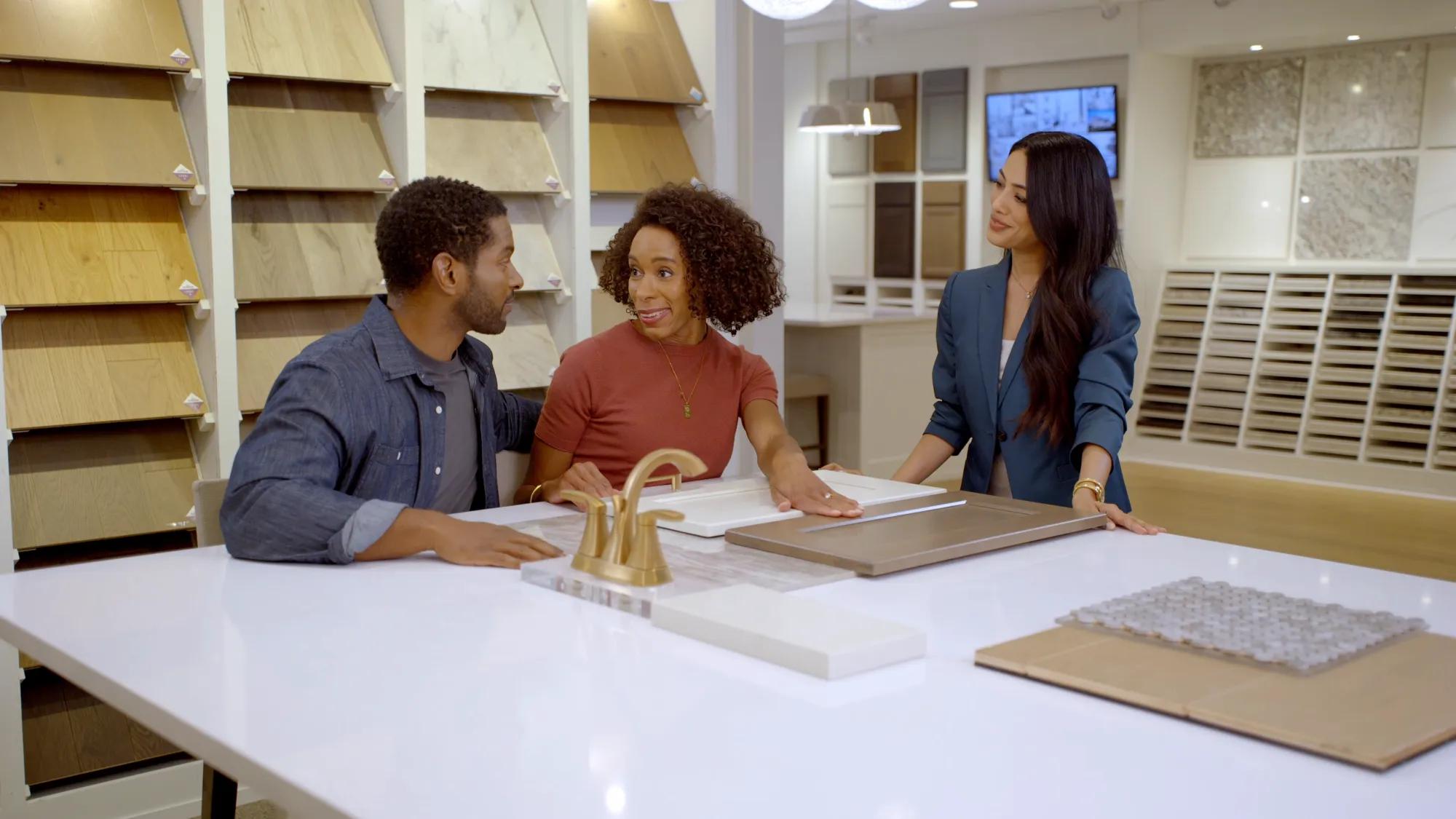 Couple selecting home finishes at Drees Design Center