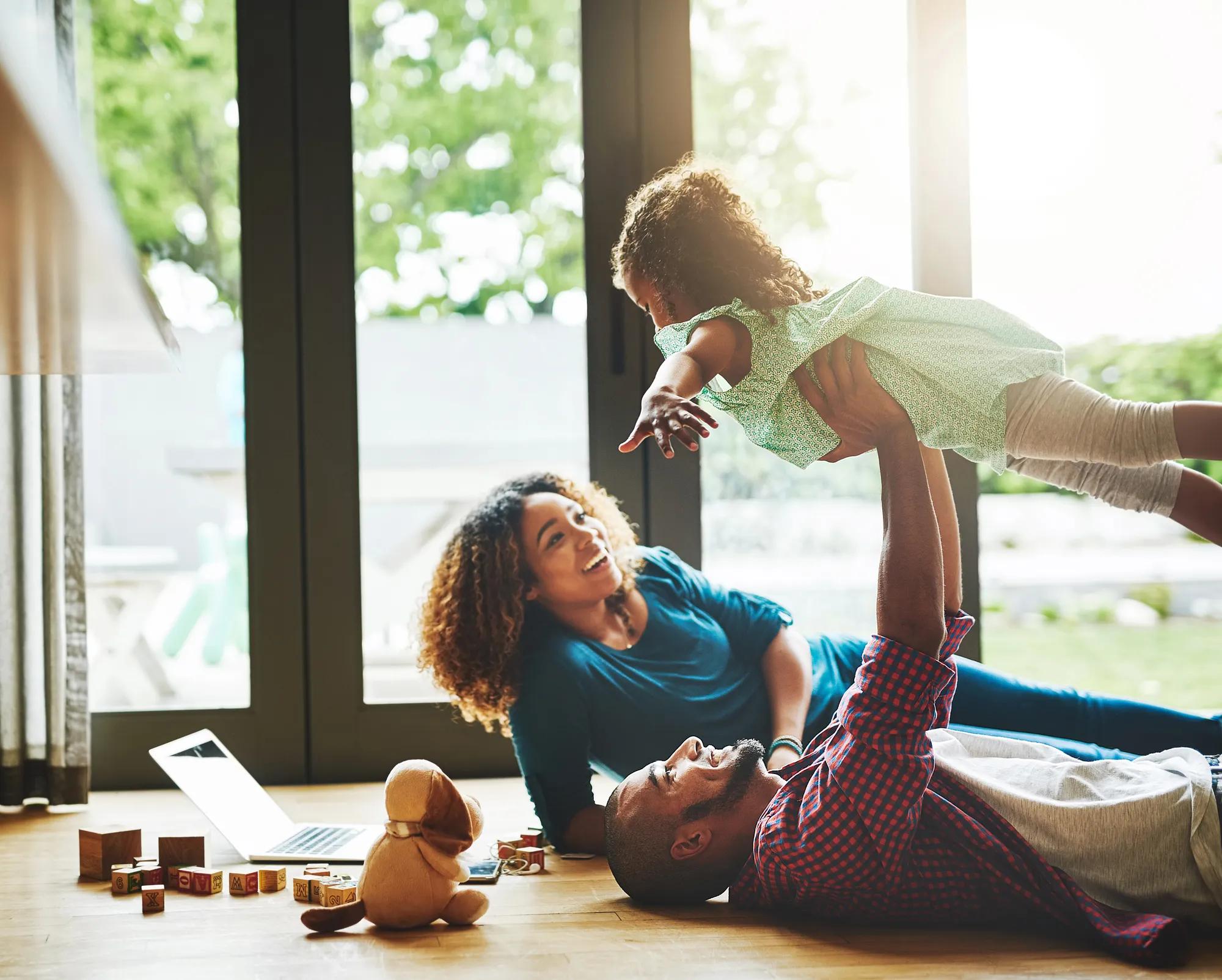 Family playing in home