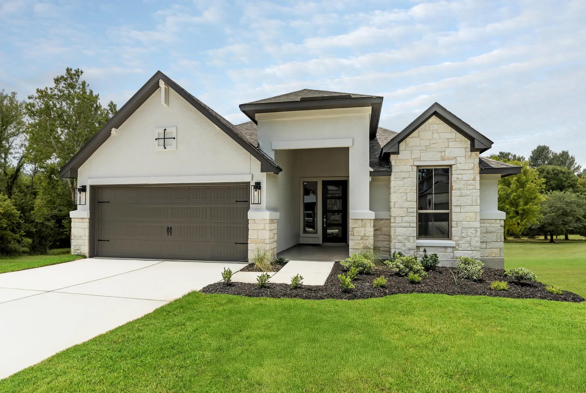 New home exterior and front yard with landscaping