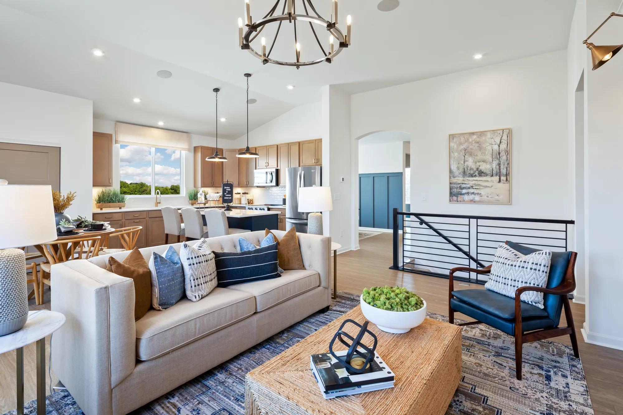family room open to kitchen and dining area
