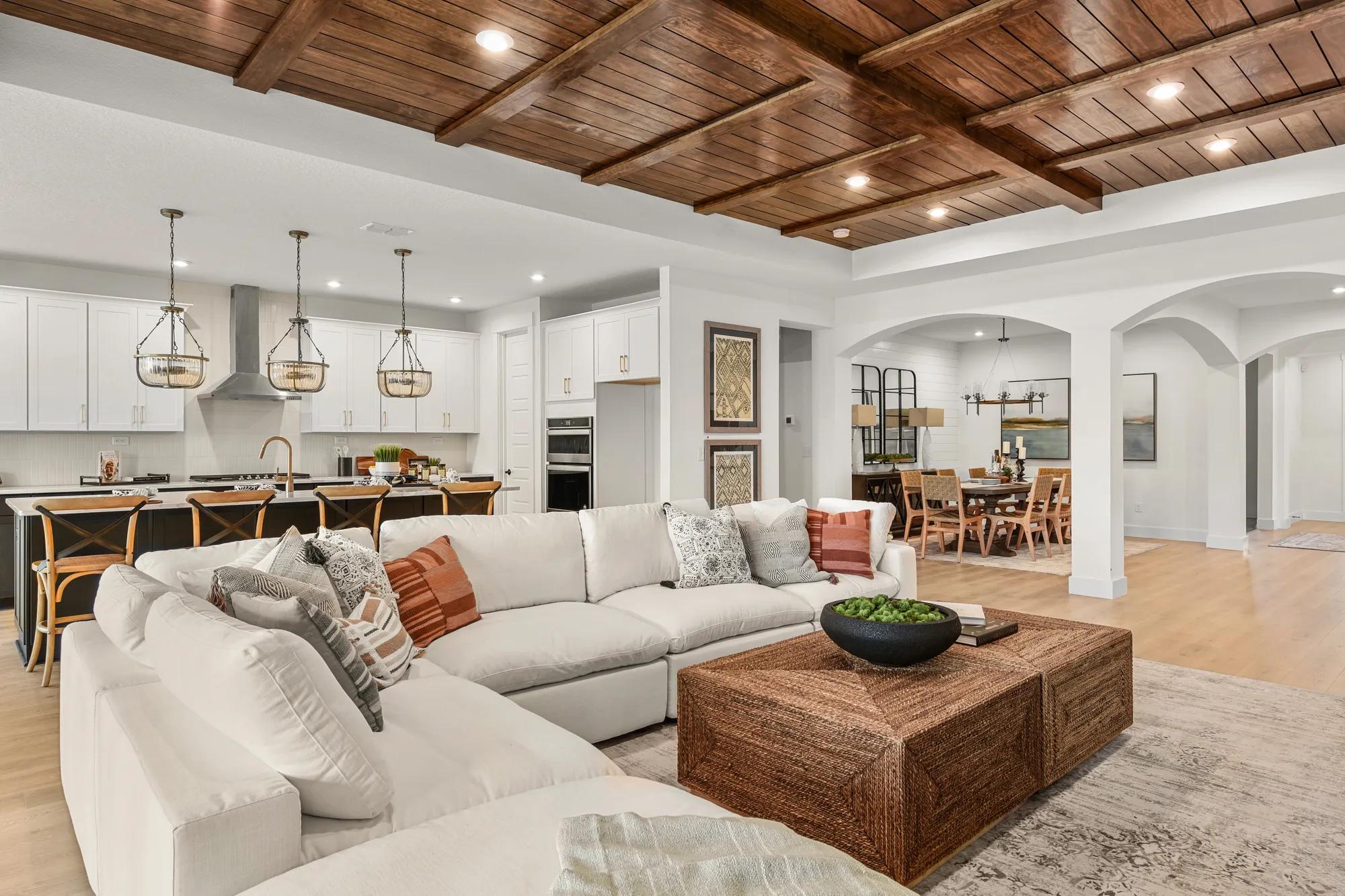 family room open to kitchen and dining room