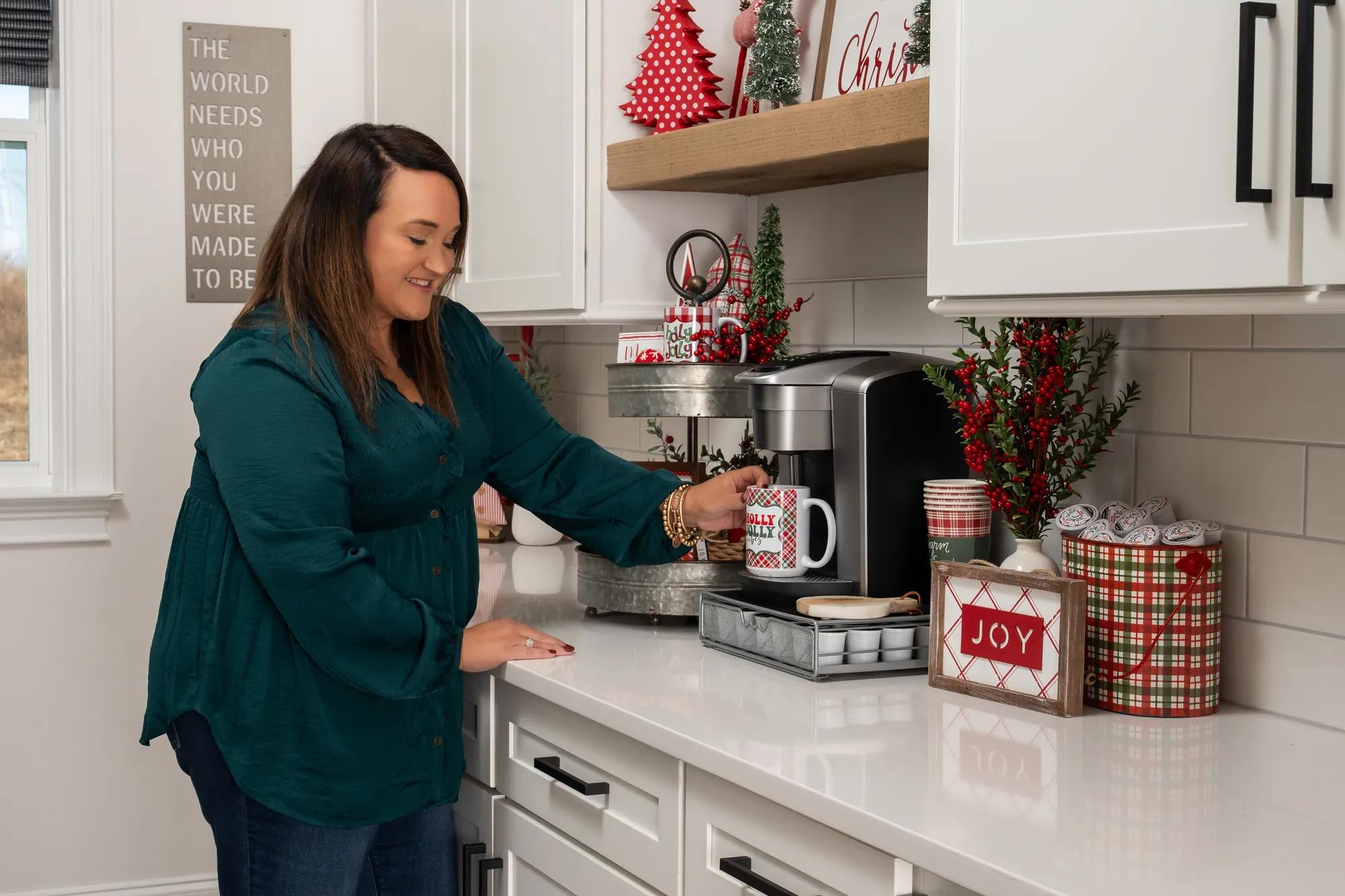 Influencer, Stacey Collins, decorating for the holidays in her custom Drees Home