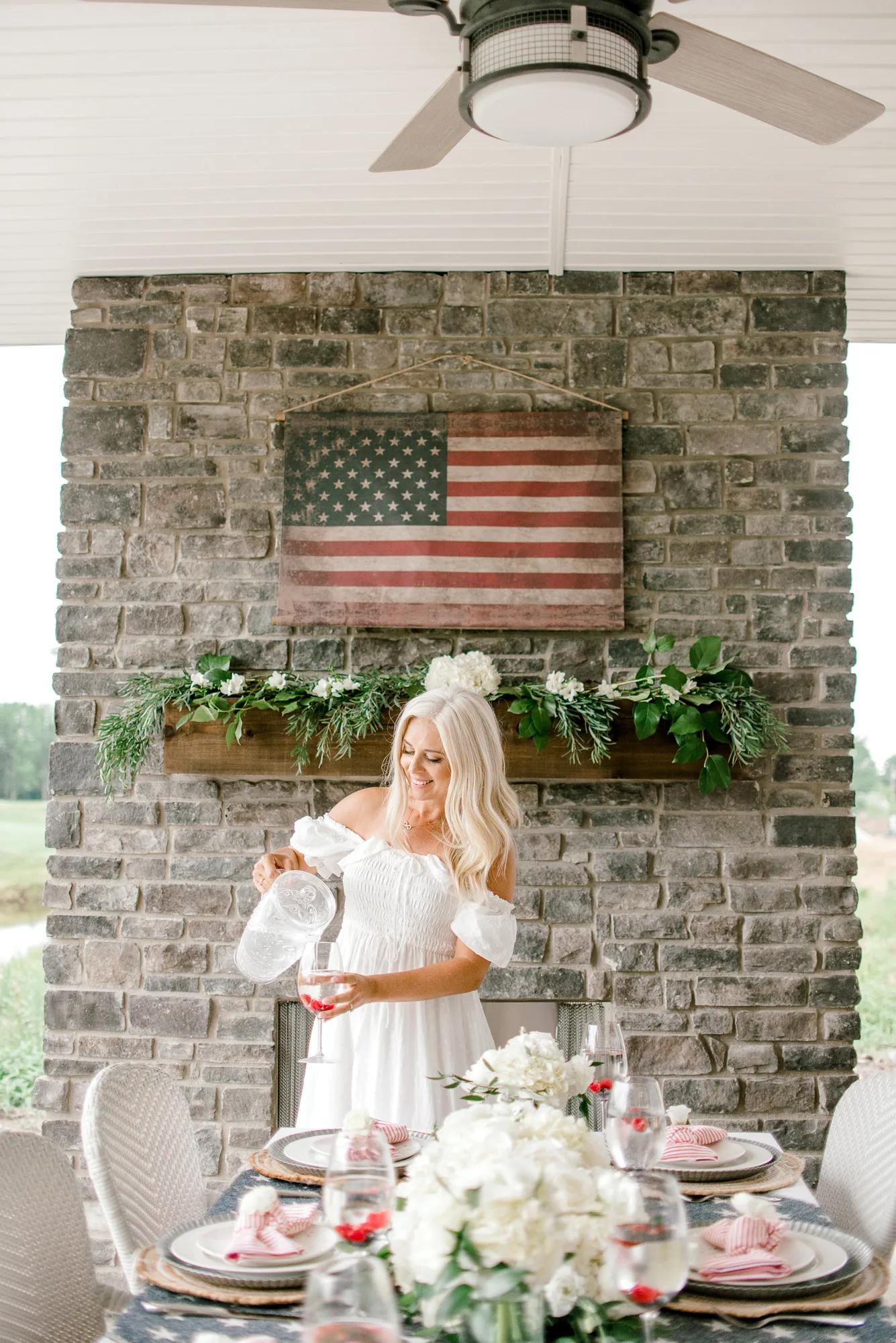 A beautiful patriotic USA table setting for a 4th of July celebration