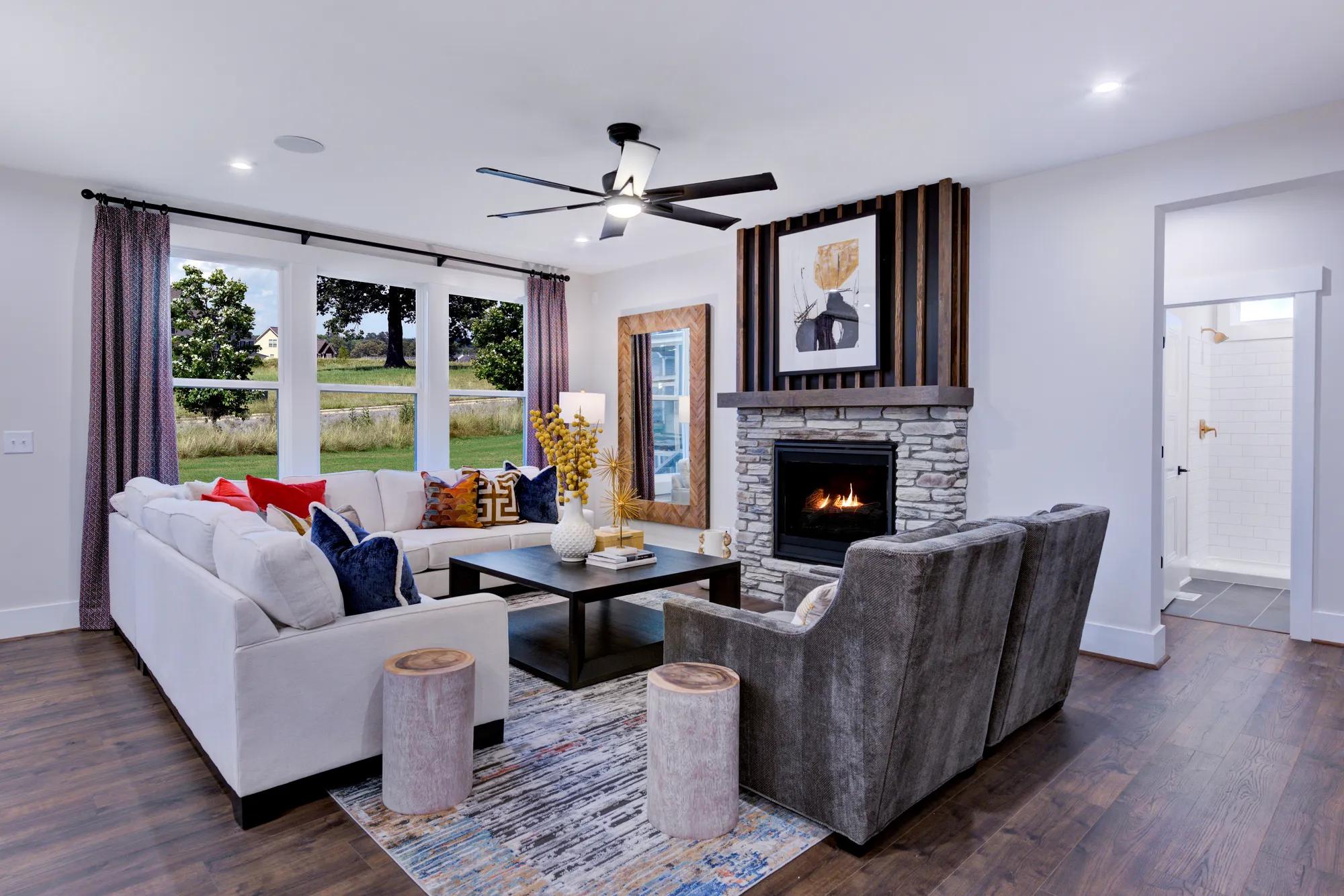 new family room with fireplace