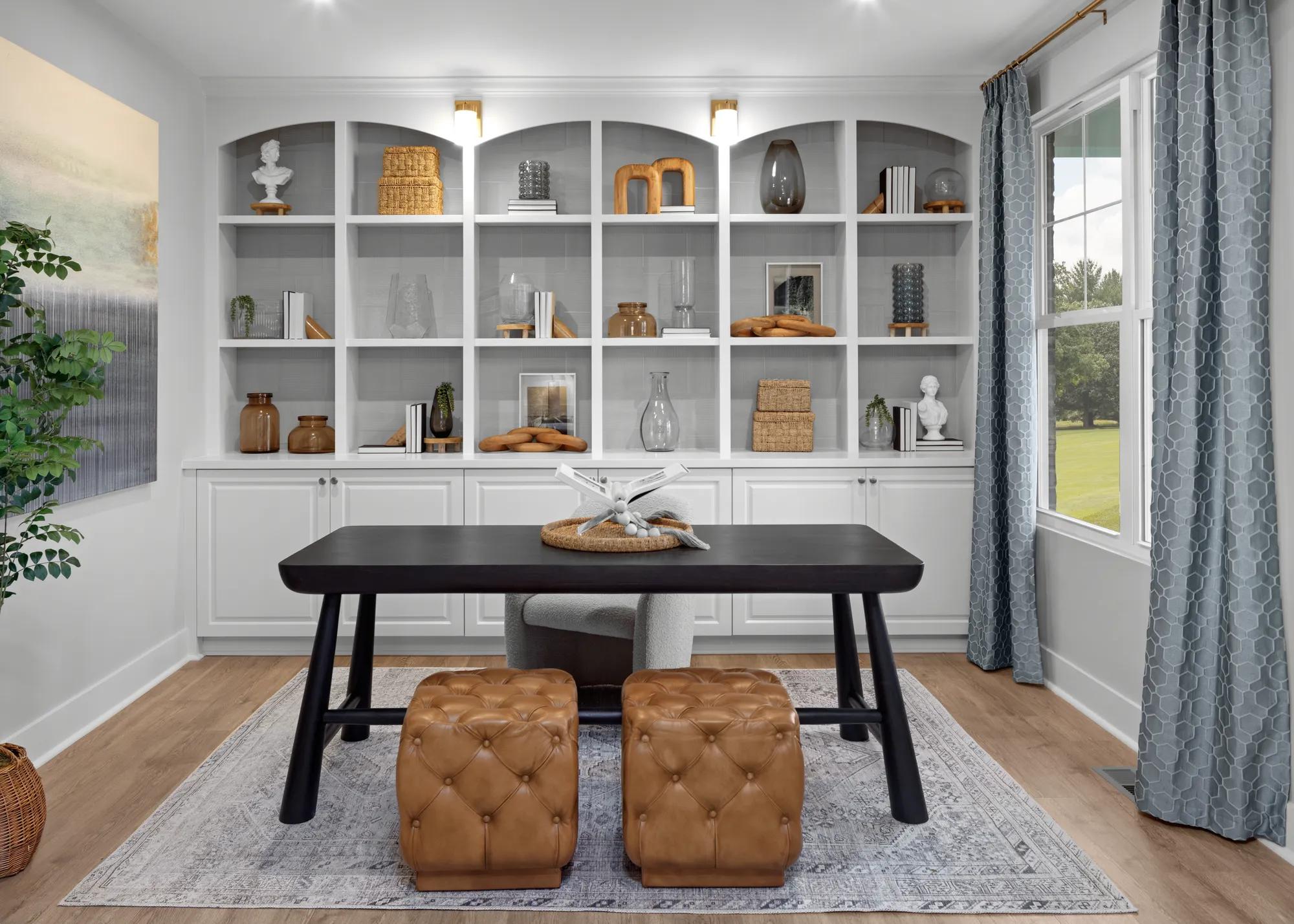 New home office with built-in bookshelves