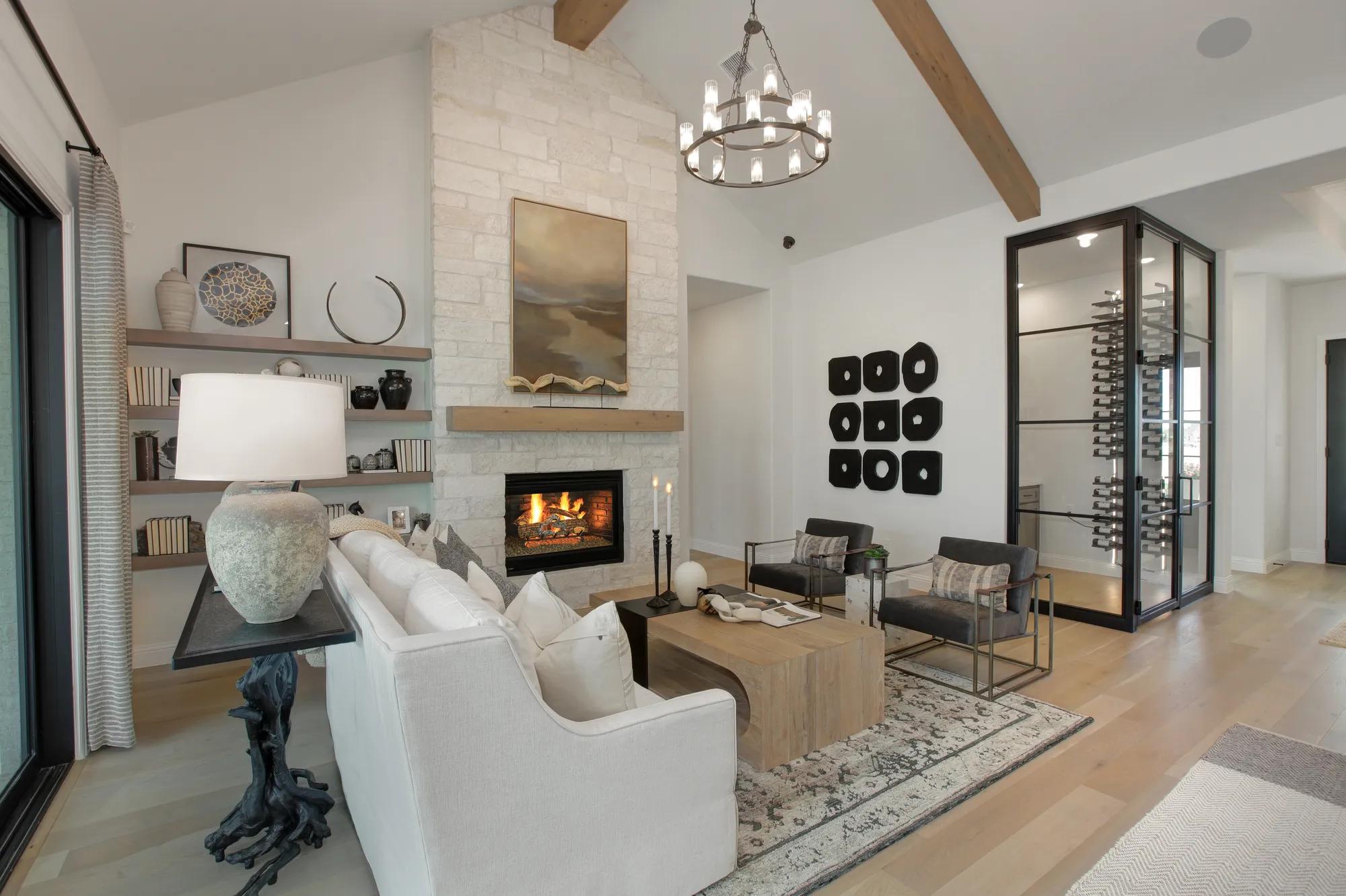 custom family room with fireplace