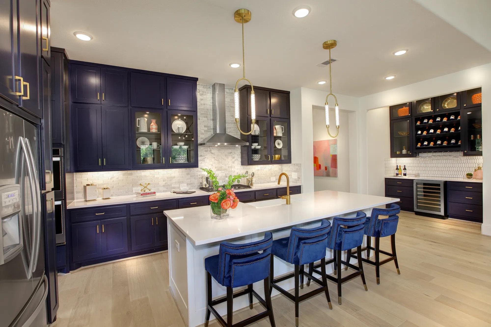 Kitchen with blue cabinets