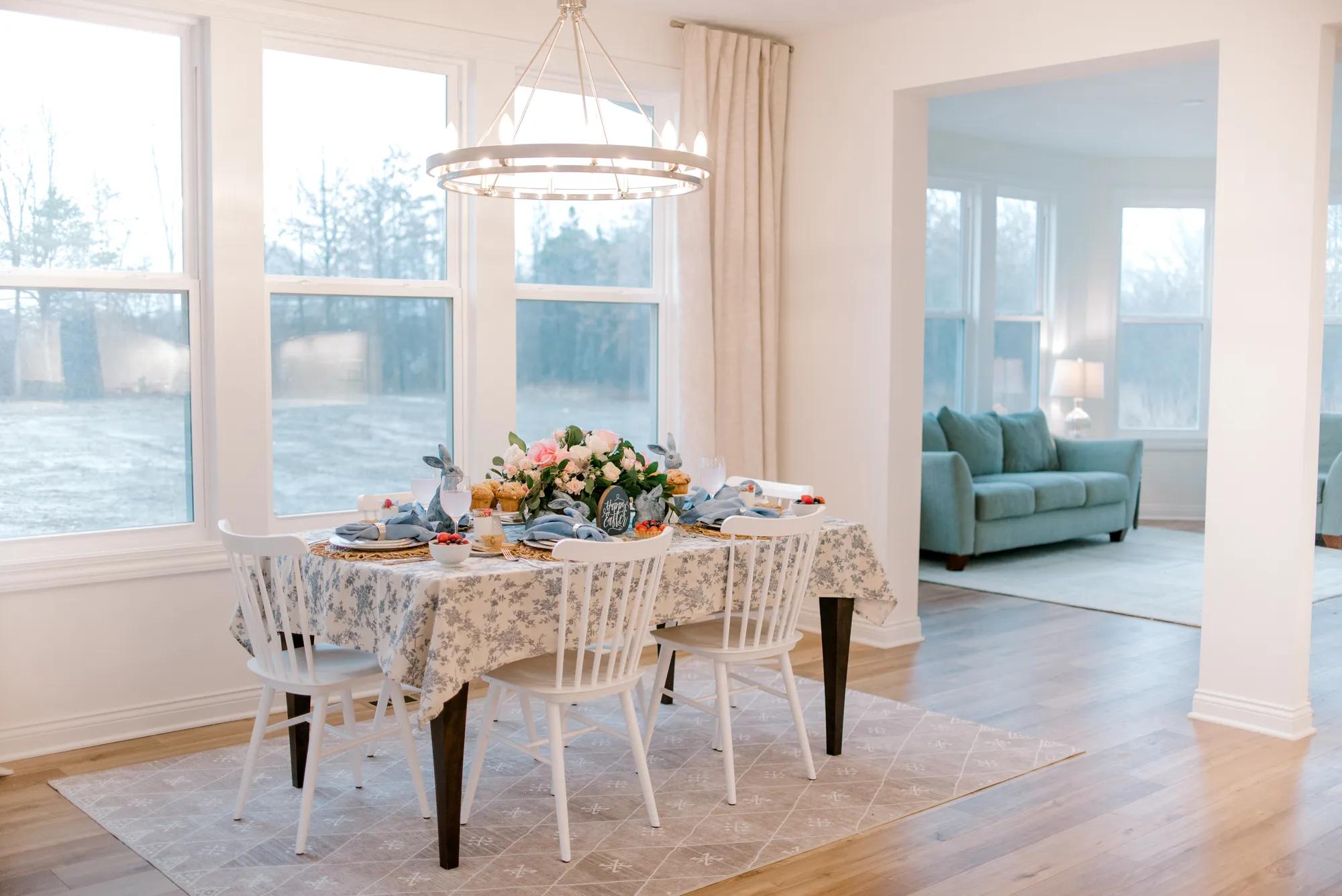 A beautifully decorated Easter place setting in a custom Drees Home