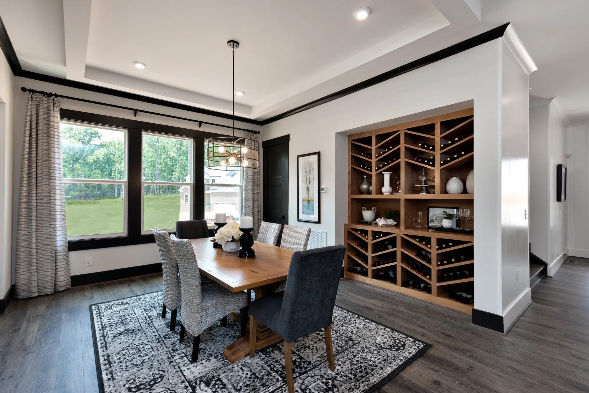 dining room with built-in wine cellar