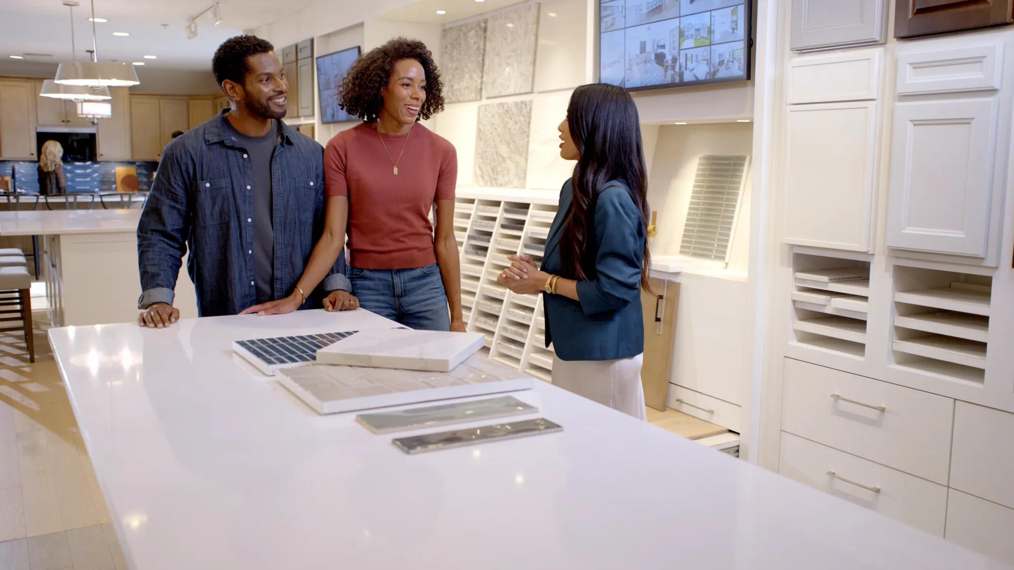 Couple selecting finishes at Drees Design Center