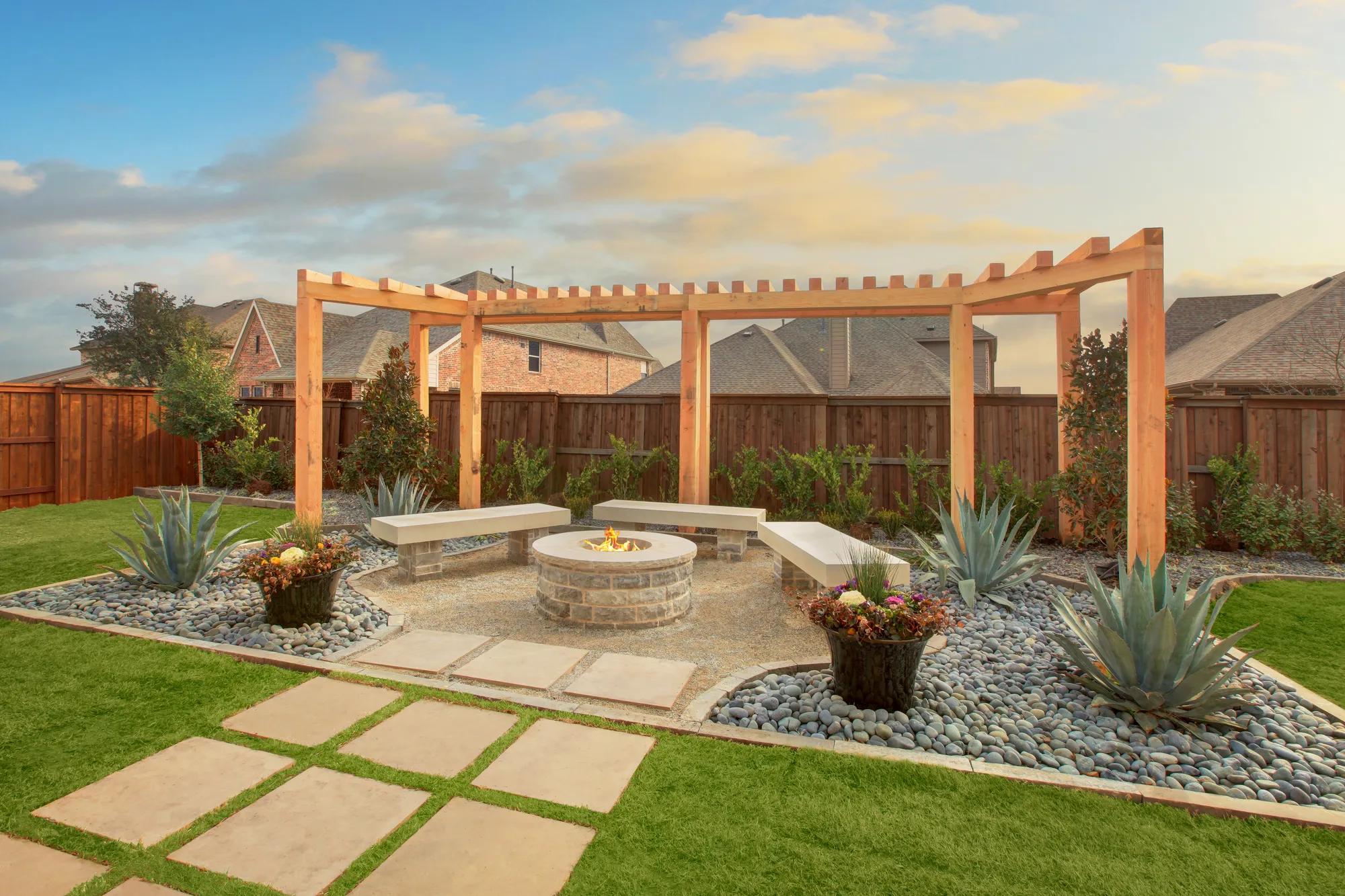 patio with firepit and pergola
