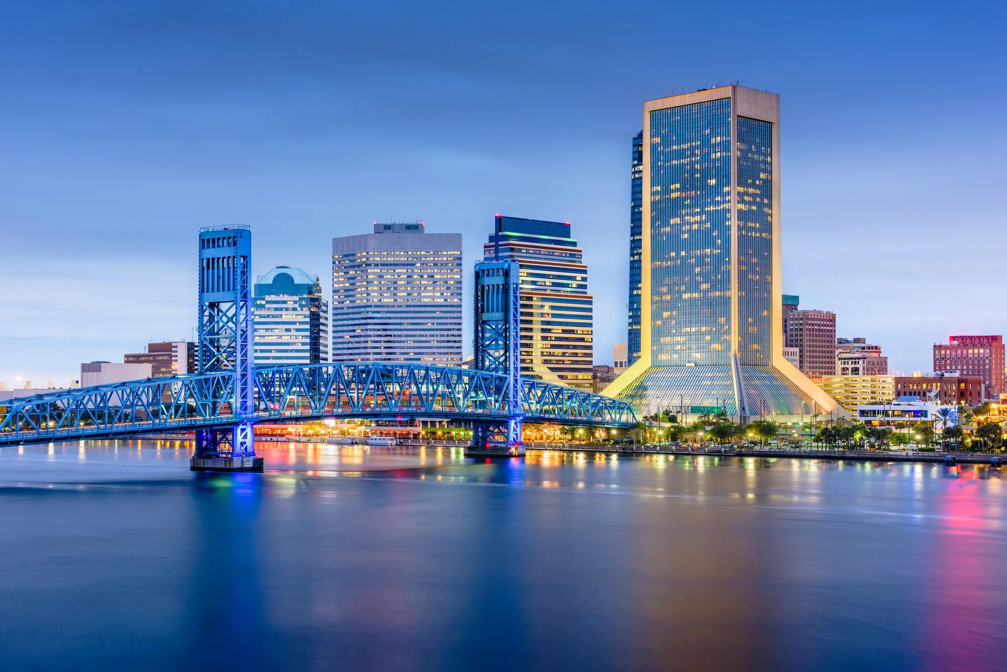 Jacksonville, Florida, USA downtown city skyline at dusk.